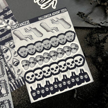 Load image into Gallery viewer, Halloween 2024 Advent Black and White Day 7 Sticker Sheets