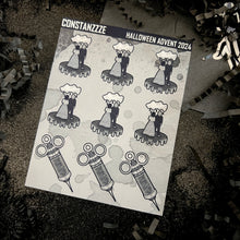 Load image into Gallery viewer, Halloween 2024 Advent Black and White Day 13 Sticker Sheets