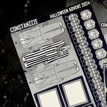 Load image into Gallery viewer, Halloween 2024 Advent Black and White Day 3 Sticker Sheets
