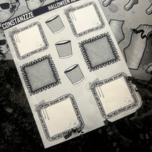Load image into Gallery viewer, Halloween 2024 Advent Black and White Day 9 Sticker Sheets