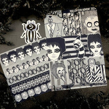 Load image into Gallery viewer, Halloween 2024 Advent Black and White Day 5 Sticker Sheets