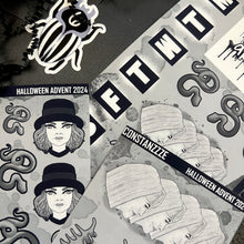 Load image into Gallery viewer, Halloween 2024 Advent Black and White Day 6 Sticker Sheets