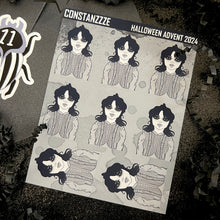 Load image into Gallery viewer, Halloween 2024 Advent Black and White Day 11 Sticker Sheets