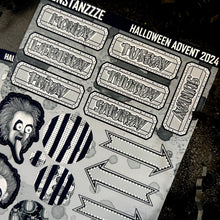 Load image into Gallery viewer, Halloween 2024 Advent Black and White Day 4 Sticker Sheets