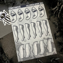 Load image into Gallery viewer, Halloween 2024 Advent Black and White Day 9 Sticker Sheets