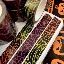 Load image into Gallery viewer, Black Background Spiderweb Sparkle Washi Tape 15mm