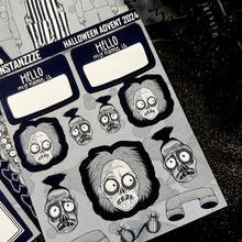 Load image into Gallery viewer, Halloween 2024 Advent Black and White Day 3 Sticker Sheets