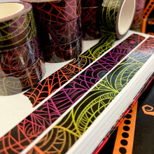 Load image into Gallery viewer, Black Background Spiderweb Sparkle Washi Tape 15mm