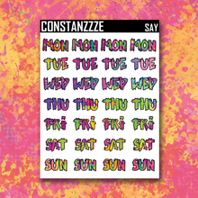 Load image into Gallery viewer, Spooky All Year Ghostie Splatter Small Zombie Days of the Week Sticker Sheet