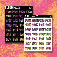 Load image into Gallery viewer, Spooky All Year Ghostie Splatter Small Zombie Days of the Week Sticker Sheet