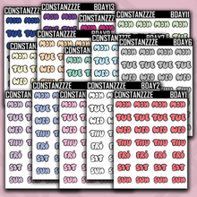 Load image into Gallery viewer, Bubble Letter Days of the Week Sticker Sheet