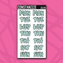 Load image into Gallery viewer, Jumbo Love Zombie Days of the Week Sticker Sheet