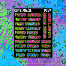 Load image into Gallery viewer, Neon Go Wild Vertical Zombie Full Days of the Week Sticker Sheet