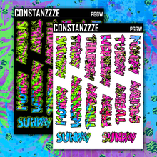 Load image into Gallery viewer, Jumbo Neon Go Wild Zombie Full Days of the Week Sticker Sheet