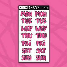 Load image into Gallery viewer, Jumbo Love Zombie Days of the Week Sticker Sheet