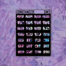 Load image into Gallery viewer, Pink Shatter Go Wild Small Bubble Days of the Week Sticker Sheet