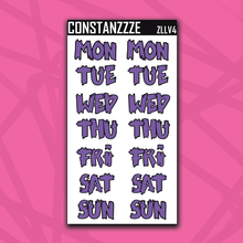 Load image into Gallery viewer, Jumbo Love Zombie Days of the Week Sticker Sheet