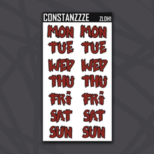 Load image into Gallery viewer, Jumbo Dark Holiday Zombie Days of the Week Sticker Sheet