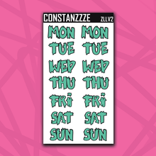 Load image into Gallery viewer, Jumbo Love Zombie Days of the Week Sticker Sheet