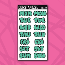 Load image into Gallery viewer, Jumbo Love Zombie Bubble Days of the Week Sticker Sheet