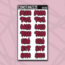 Load image into Gallery viewer, Jumbo Valentines Drippy Days of the Week Sticker Sheet