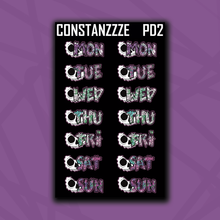 Load image into Gallery viewer, Large Half Skull Zombie Days of the Week Sticker Sheet
