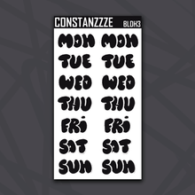 Load image into Gallery viewer, Jumbo Dark Holiday Bubble Days of the Week Sticker Sheet