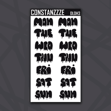 Load image into Gallery viewer, Jumbo Dark Holiday Drippy Days of the Week Sticker Sheet