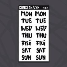 Load image into Gallery viewer, Jumbo Dark Holiday Zombie Days of the Week Sticker Sheet