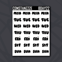 Load image into Gallery viewer, Bubble Letter Days of the Week Sticker Sheet