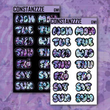 Load image into Gallery viewer, Jumbo Blue Shatter Go Wild Bubble Days of the Week Sticker Sheet