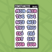 Load image into Gallery viewer, Jumbo Summer Waves Bubble Days of the Week Sticker Sheet