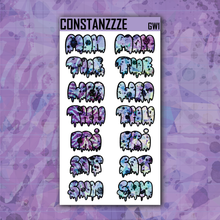 Load image into Gallery viewer, Jumbo Blue Shatter Go Wild Drippy Days of the Week Sticker Sheet