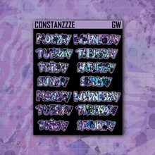 Load image into Gallery viewer, Blue Shatter Go Wild Medium Zombie Full Days of the Week Sticker Sheet