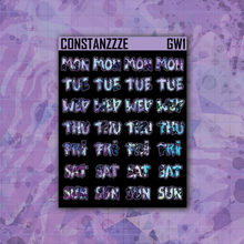 Load image into Gallery viewer, Blue Shatter Go Wild Small Zombie Days of the Week Sticker Sheet