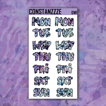 Load image into Gallery viewer, Jumbo Blue Shatter Go Wild Zombie Days of the Week Sticker Sheet