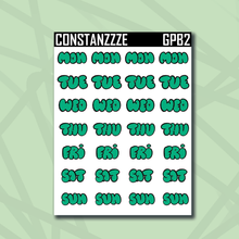 Load image into Gallery viewer, Green Plantchette Bubble Days of The Week Sticker Sheet