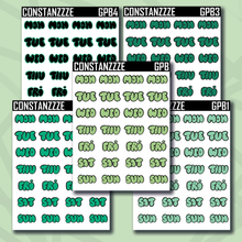 Load image into Gallery viewer, Green Plantchette Bubble Days of The Week Sticker Sheet