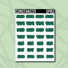 Load image into Gallery viewer, Green Plantchette Bubble Days of The Week Sticker Sheet