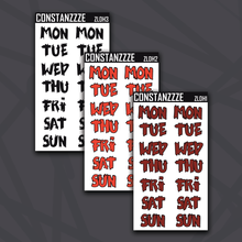 Load image into Gallery viewer, Jumbo Dark Holiday Zombie Days of the Week Sticker Sheet