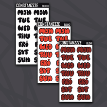 Load image into Gallery viewer, Jumbo Dark Holiday Bubble Days of the Week Sticker Sheet