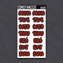 Load image into Gallery viewer, Jumbo Dark Holiday Bubble Days of the Week Sticker Sheet