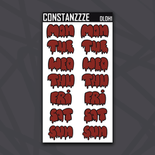 Load image into Gallery viewer, Jumbo Dark Holiday Drippy Days of the Week Sticker Sheet