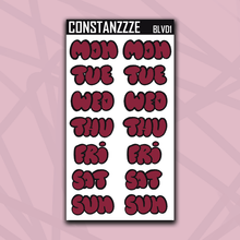 Load image into Gallery viewer, Jumbo Valentines Bubble Days of the Week Sticker Sheet