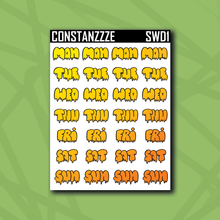 Load image into Gallery viewer, Summer Waves Drippy Days of the Week Sticker Sheet