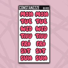 Load image into Gallery viewer, Jumbo Valentines Bubble Days of the Week Sticker Sheet