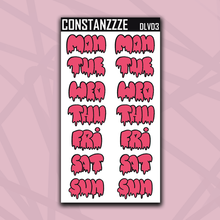 Load image into Gallery viewer, Jumbo Valentines Drippy Days of the Week Sticker Sheet