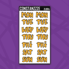 Load image into Gallery viewer, Jumbo Brights Zombie Days of the Week Sticker Sheet
