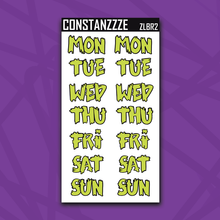 Load image into Gallery viewer, Jumbo Brights Zombie Days of the Week Sticker Sheet