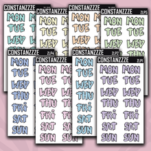Load image into Gallery viewer, Jumbo Pastel Zombie Days of the Week Sticker Sheet